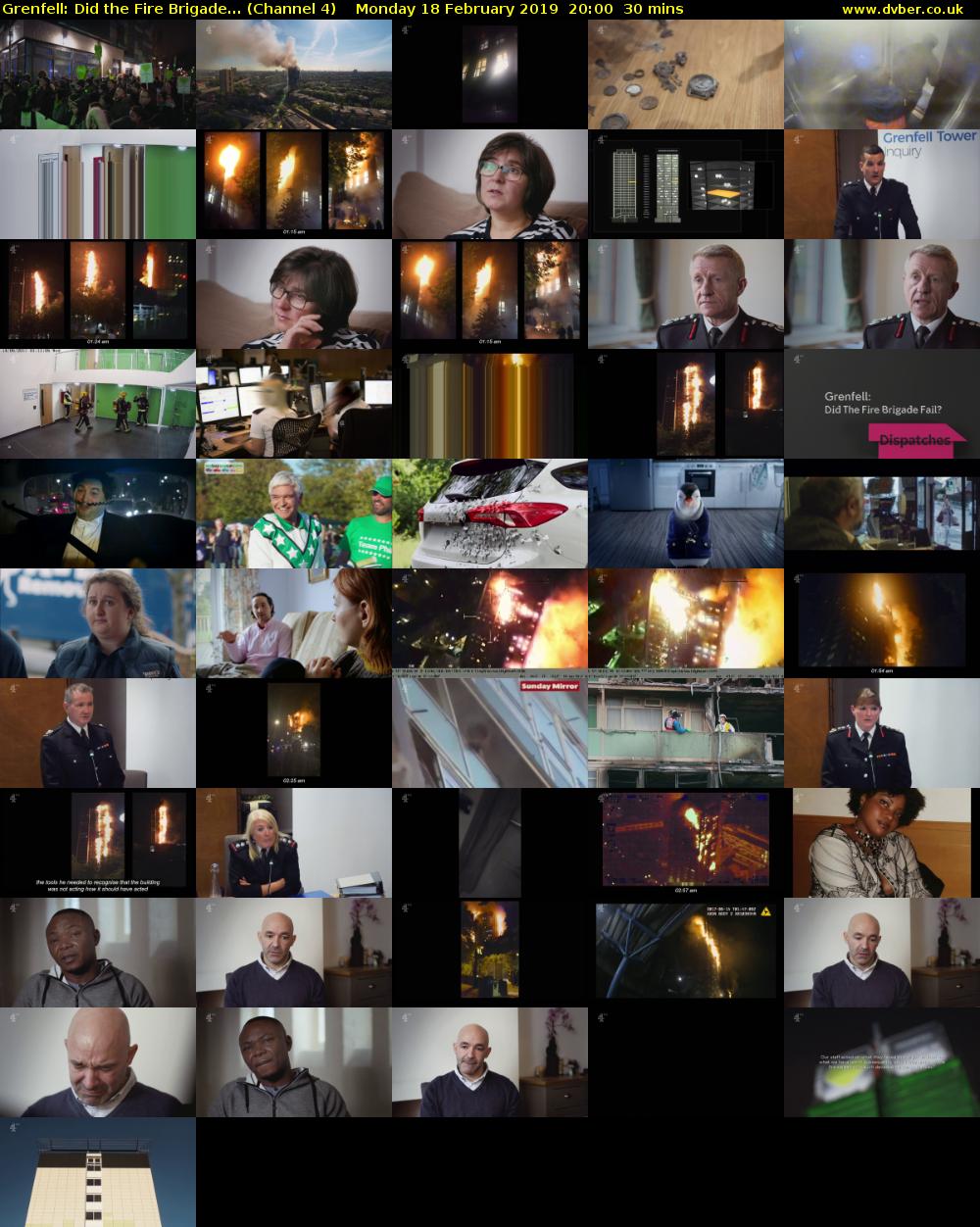 Grenfell: Did the Fire Brigade... (Channel 4) Monday 18 February 2019 20:00 - 20:30