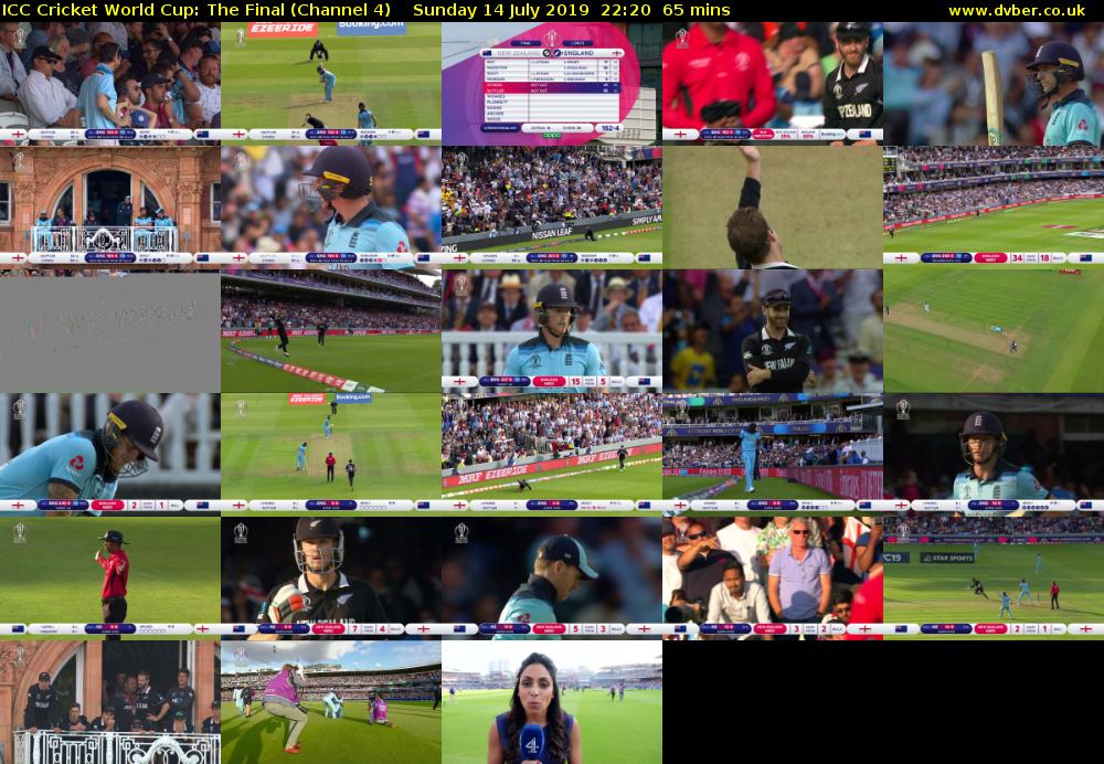 ICC Cricket World Cup: The Final (Channel 4) Sunday 14 July 2019 22:20 - 23:25