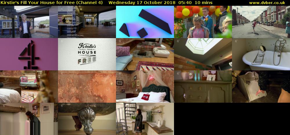 Kirstie's Fill Your House for Free (Channel 4) Wednesday 17 October 2018 05:40 - 05:50