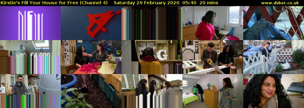 Kirstie's Fill Your House for Free (Channel 4) Saturday 29 February 2020 05:40 - 06:00