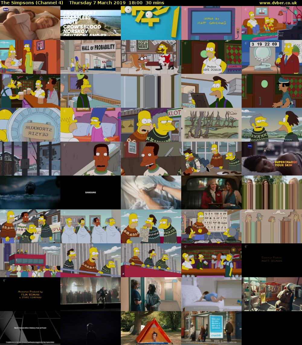 The Simpsons (Channel 4) Thursday 7 March 2019 18:00 - 18:30