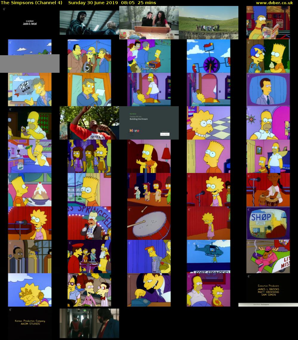 The Simpsons (Channel 4) Sunday 30 June 2019 08:05 - 08:30