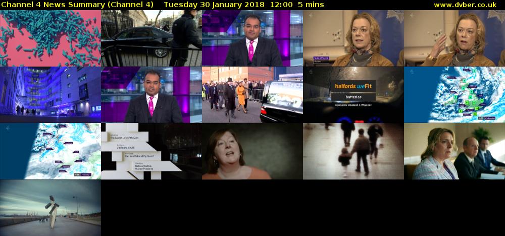 Channel 4 News Summary (Channel 4) Tuesday 30 January 2018 12:00 - 12:05