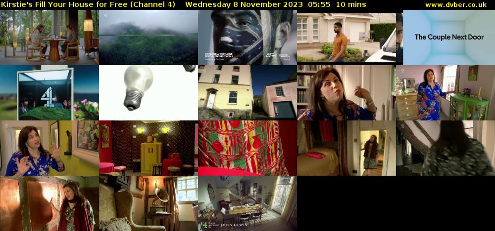Kirstie's Fill Your House for Free (Channel 4) Wednesday 8 November 2023 05:55 - 06:05
