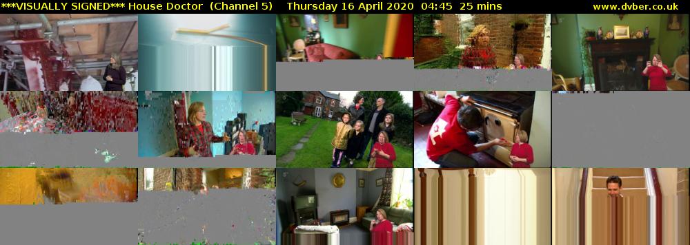 ***VISUALLY SIGNED*** House Doctor  (Channel 5) Thursday 16 April 2020 04:45 - 05:10