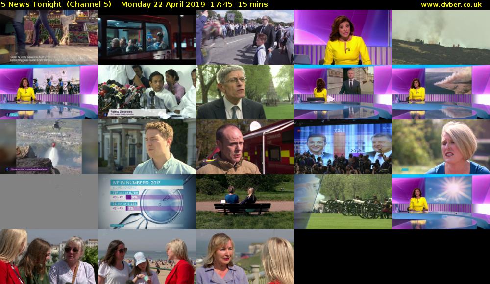 5 News Tonight  (Channel 5) Monday 22 April 2019 17:45 - 18:00