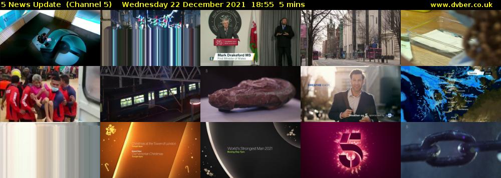 5 News Update  (Channel 5) Wednesday 22 December 2021 18:55 - 19:00