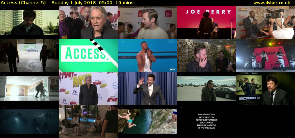 Access (Channel 5) Sunday 1 July 2018 05:00 - 05:10