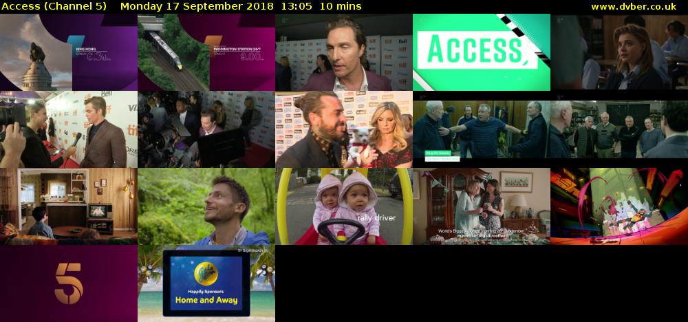 Access (Channel 5) Monday 17 September 2018 13:05 - 13:15