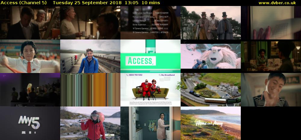 Access (Channel 5) Tuesday 25 September 2018 13:05 - 13:15