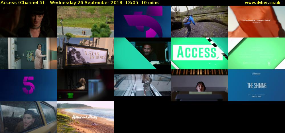 Access (Channel 5) Wednesday 26 September 2018 13:05 - 13:15