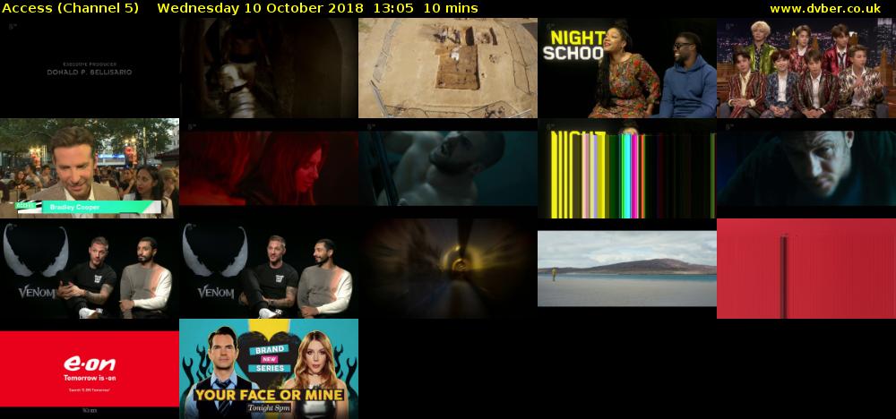 Access (Channel 5) Wednesday 10 October 2018 13:05 - 13:15