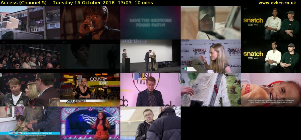 Access (Channel 5) Tuesday 16 October 2018 13:05 - 13:15