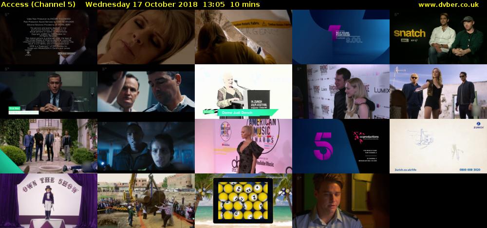 Access (Channel 5) Wednesday 17 October 2018 13:05 - 13:15