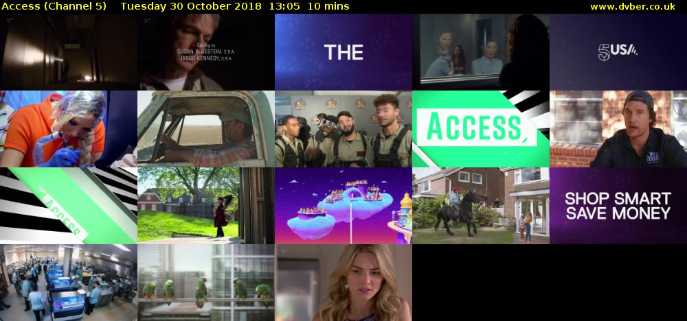 Access (Channel 5) Tuesday 30 October 2018 13:05 - 13:15
