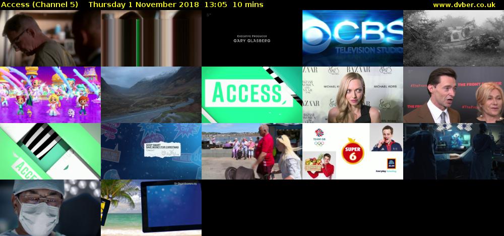 Access (Channel 5) Thursday 1 November 2018 13:05 - 13:15