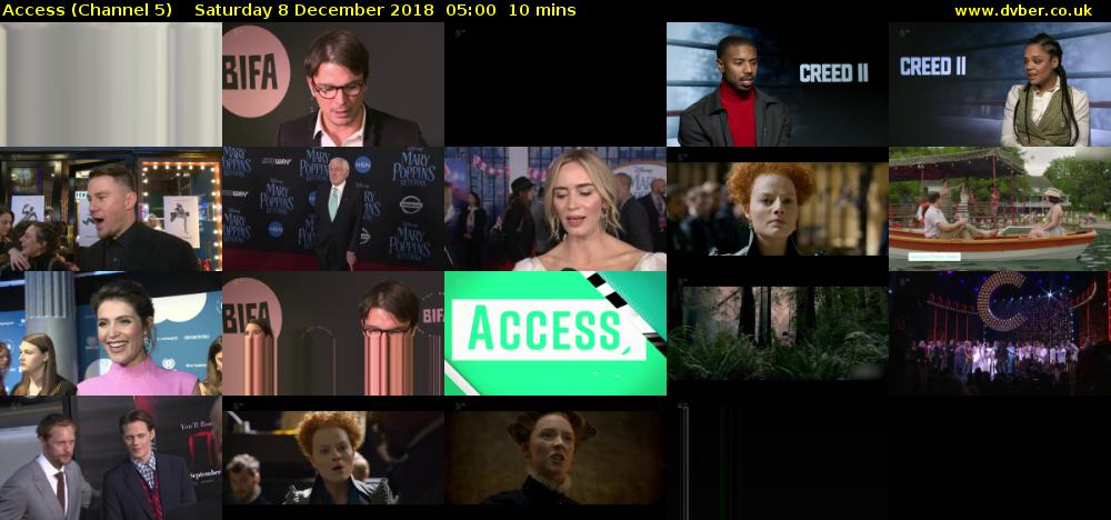 Access (Channel 5) Saturday 8 December 2018 05:00 - 05:10