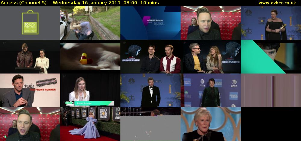 Access (Channel 5) Wednesday 16 January 2019 03:00 - 03:10