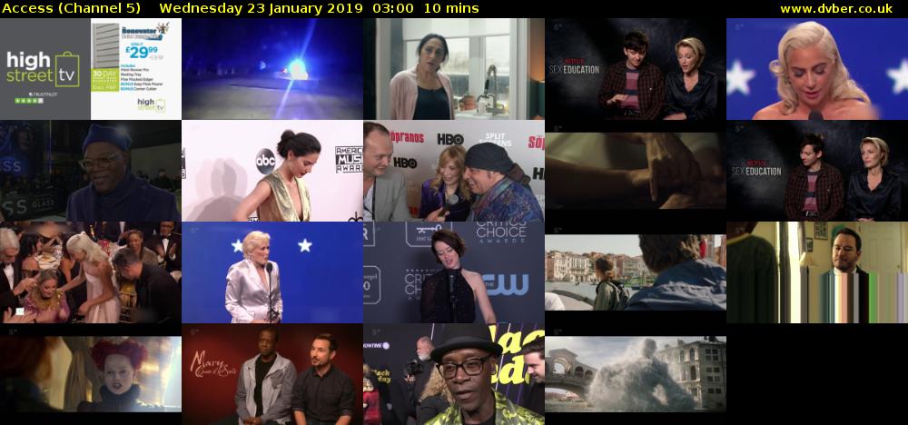 Access (Channel 5) Wednesday 23 January 2019 03:00 - 03:10