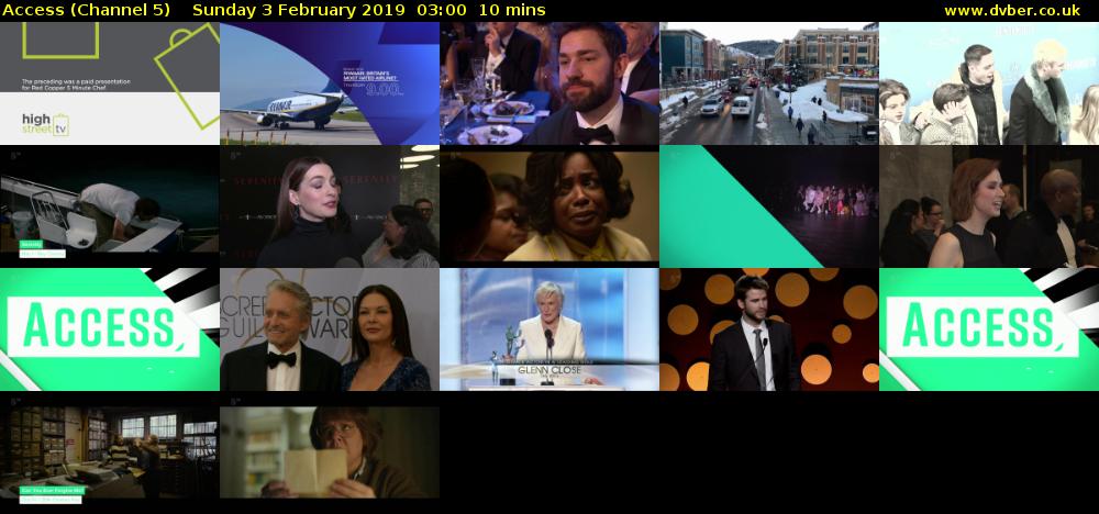 Access (Channel 5) Sunday 3 February 2019 03:00 - 03:10
