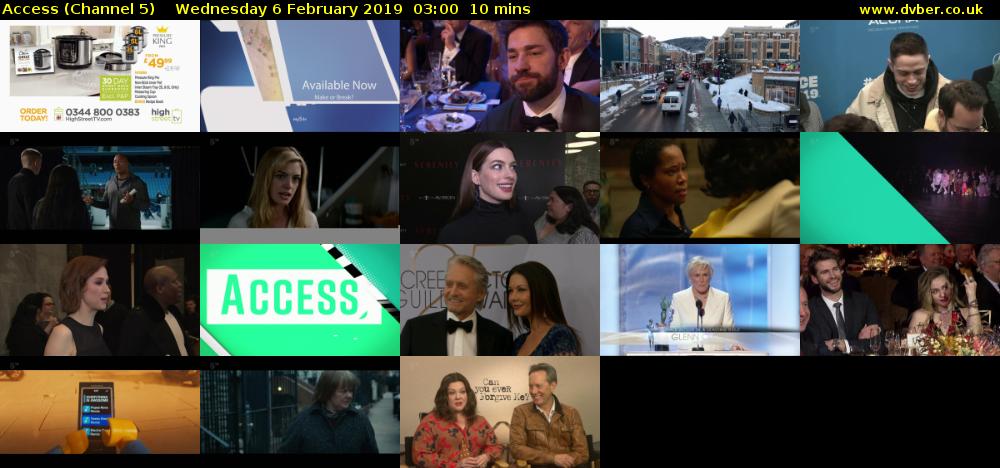 Access (Channel 5) Wednesday 6 February 2019 03:00 - 03:10