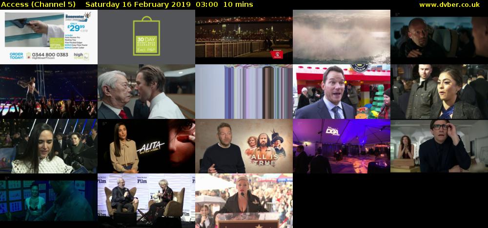 Access (Channel 5) Saturday 16 February 2019 03:00 - 03:10