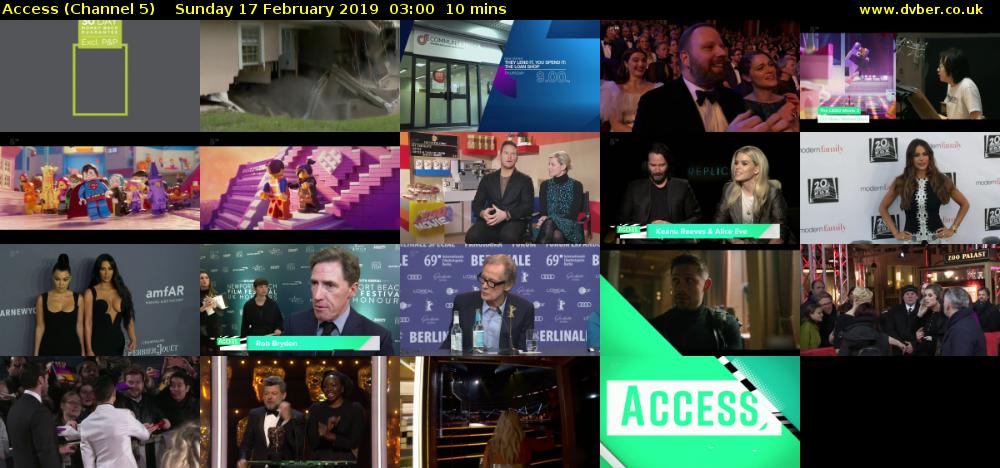 Access (Channel 5) Sunday 17 February 2019 03:00 - 03:10