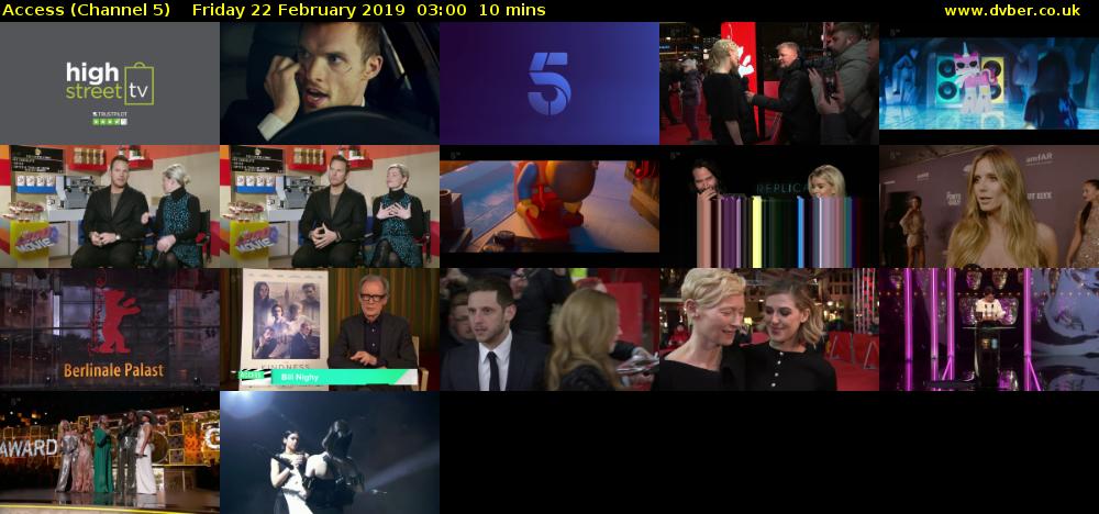 Access (Channel 5) Friday 22 February 2019 03:00 - 03:10