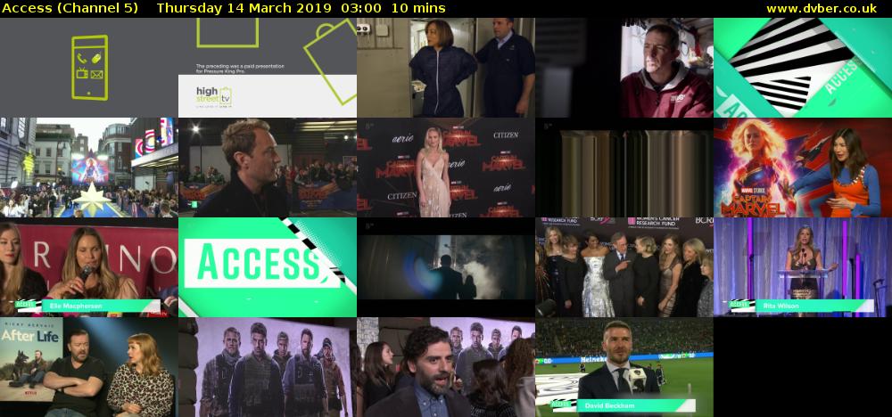 Access (Channel 5) Thursday 14 March 2019 03:00 - 03:10