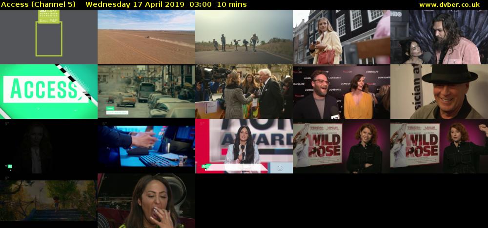 Access (Channel 5) Wednesday 17 April 2019 03:00 - 03:10