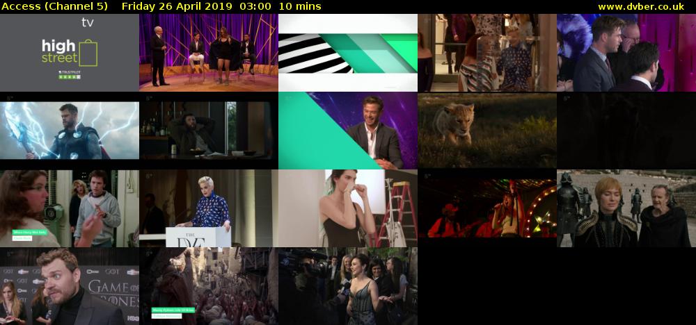 Access (Channel 5) Friday 26 April 2019 03:00 - 03:10
