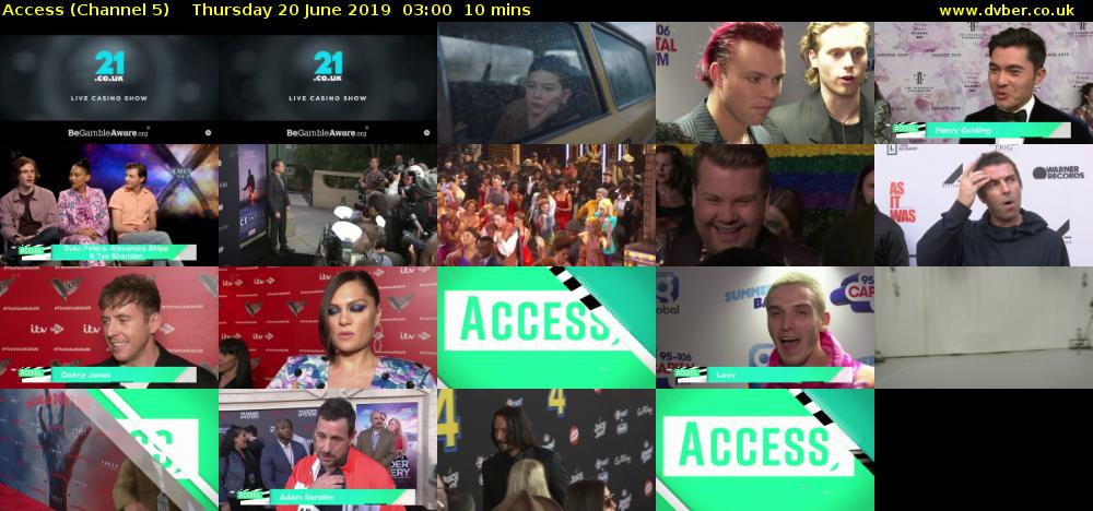 Access (Channel 5) Thursday 20 June 2019 03:00 - 03:10