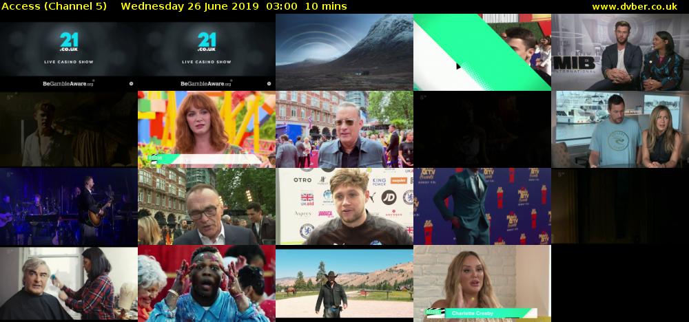 Access (Channel 5) Wednesday 26 June 2019 03:00 - 03:10