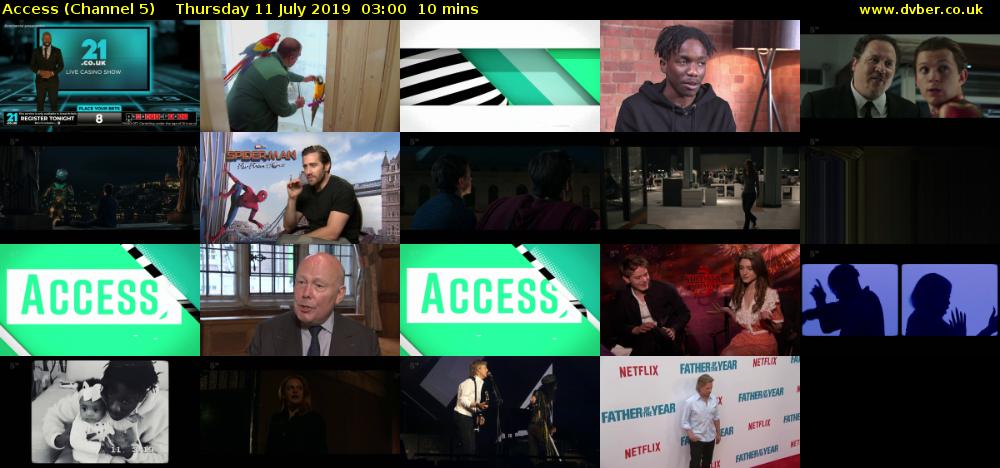 Access (Channel 5) Thursday 11 July 2019 03:00 - 03:10