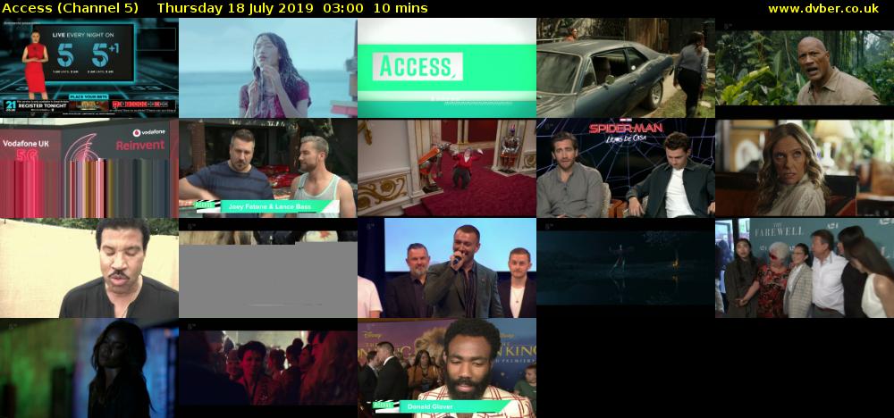 Access (Channel 5) Thursday 18 July 2019 03:00 - 03:10