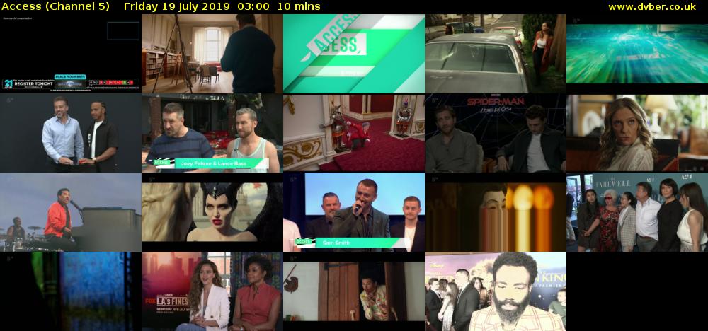 Access (Channel 5) Friday 19 July 2019 03:00 - 03:10