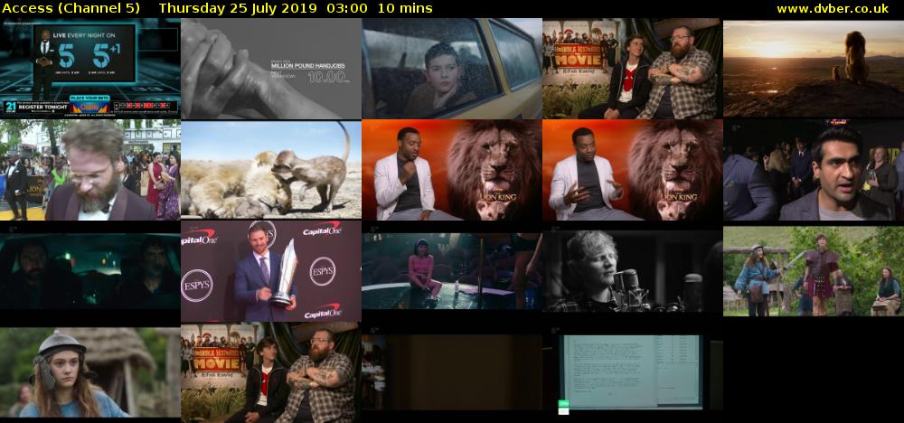 Access (Channel 5) Thursday 25 July 2019 03:00 - 03:10