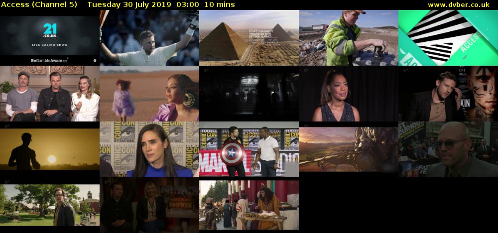 Access (Channel 5) Tuesday 30 July 2019 03:00 - 03:10