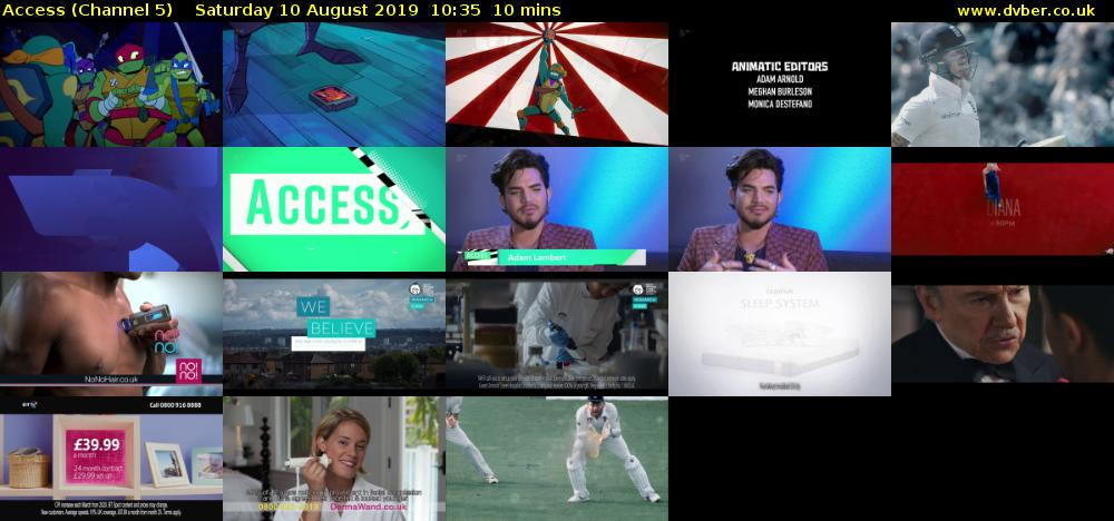Access (Channel 5) Saturday 10 August 2019 10:35 - 10:45