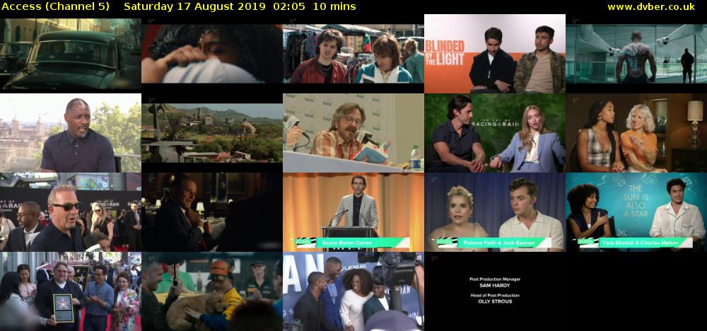 Access (Channel 5) Saturday 17 August 2019 02:05 - 02:15