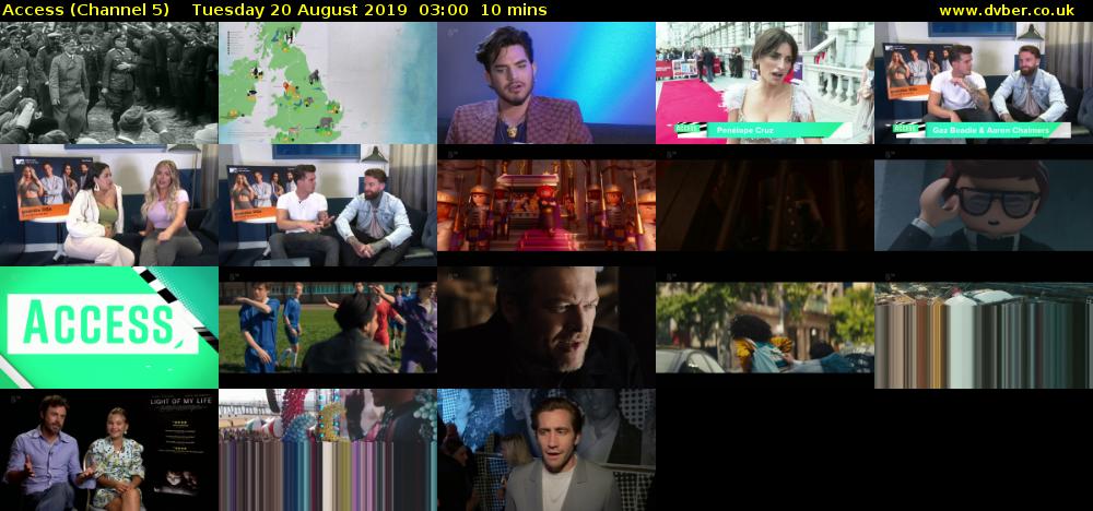 Access (Channel 5) Tuesday 20 August 2019 03:00 - 03:10