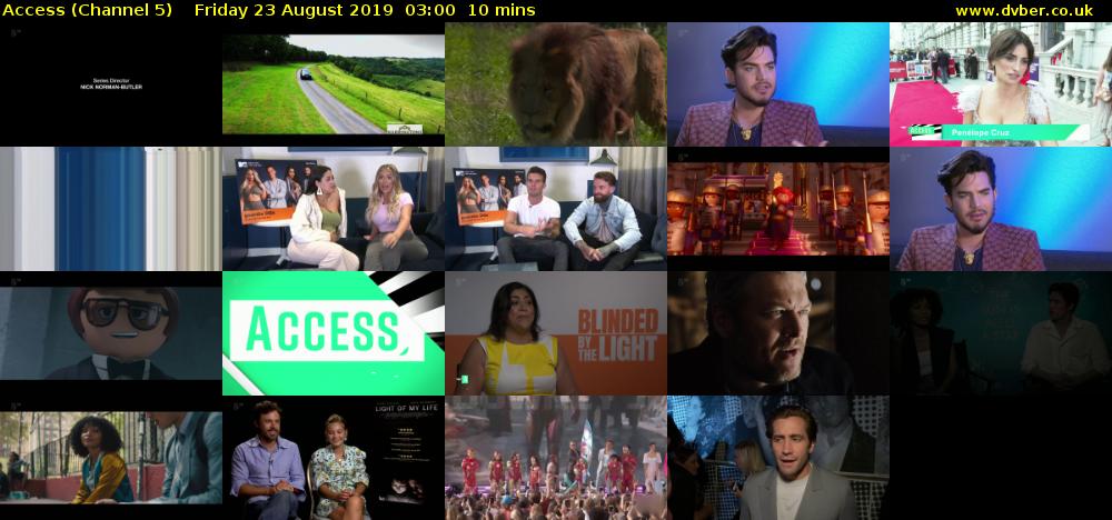 Access (Channel 5) Friday 23 August 2019 03:00 - 03:10