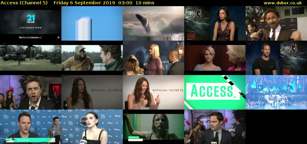 Access (Channel 5) Friday 6 September 2019 03:00 - 03:10