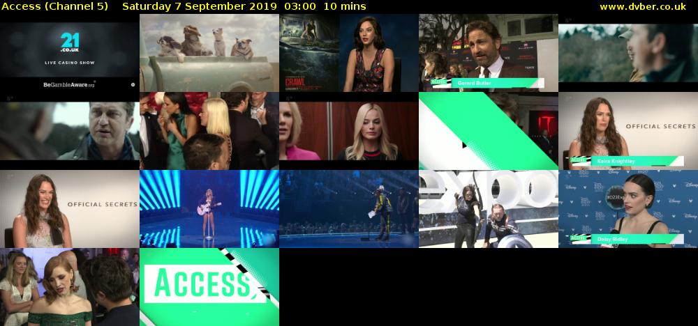 Access (Channel 5) Saturday 7 September 2019 03:00 - 03:10