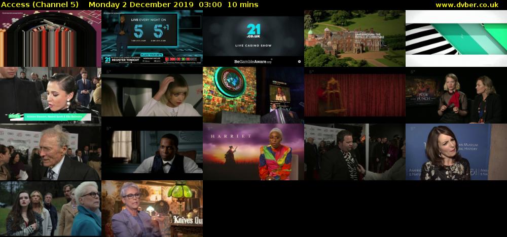 Access (Channel 5) Monday 2 December 2019 03:00 - 03:10