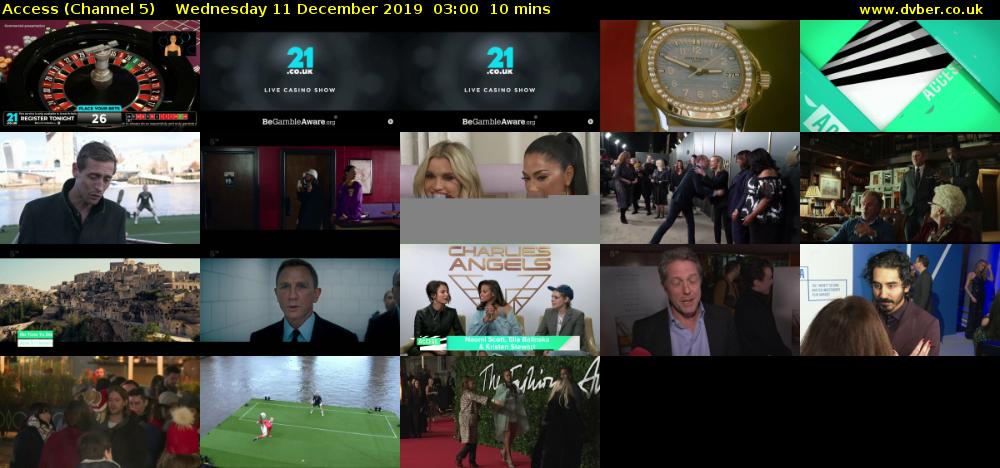 Access (Channel 5) Wednesday 11 December 2019 03:00 - 03:10