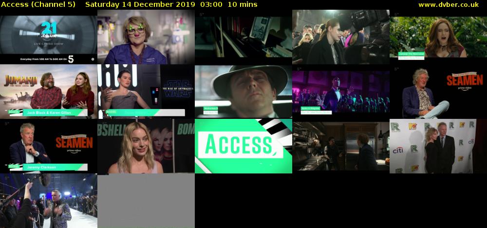 Access (Channel 5) Saturday 14 December 2019 03:00 - 03:10