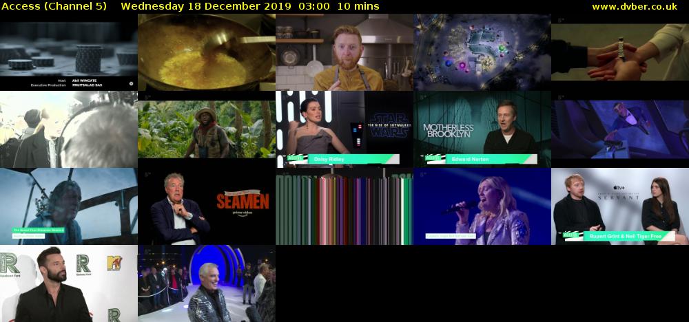 Access (Channel 5) Wednesday 18 December 2019 03:00 - 03:10