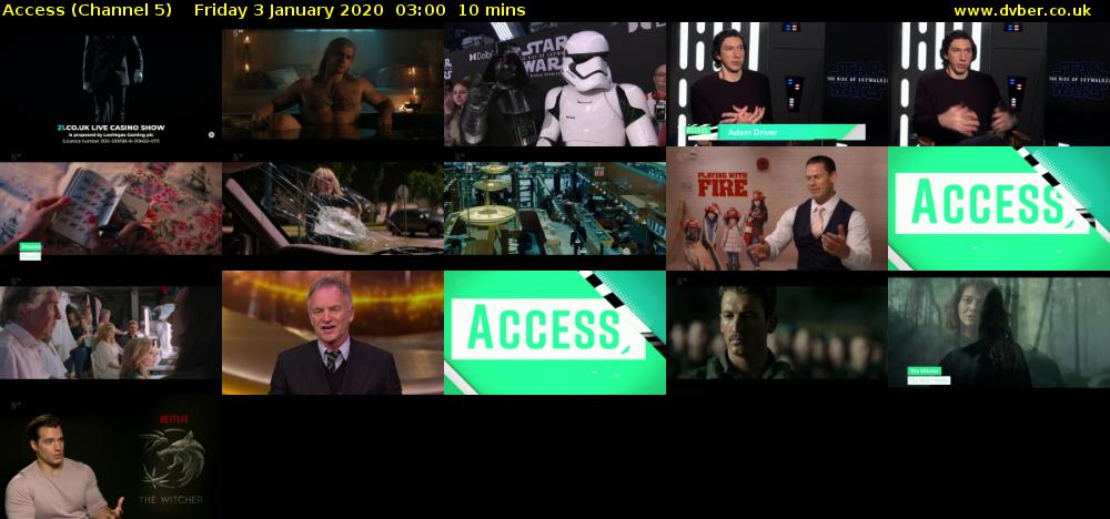 Access (Channel 5) Friday 3 January 2020 03:00 - 03:10