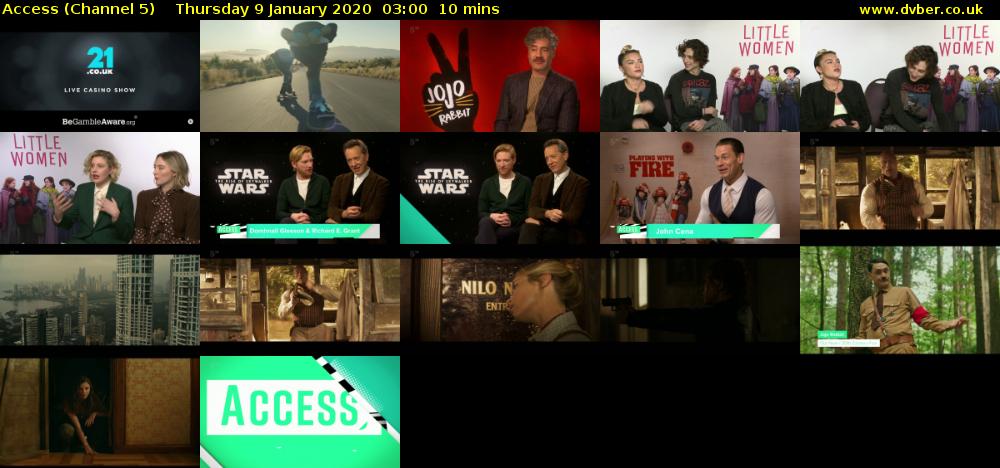 Access (Channel 5) Thursday 9 January 2020 03:00 - 03:10